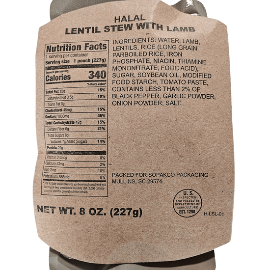 Halal MRE - Lentil Stew with Lamb - Epidemic Proof