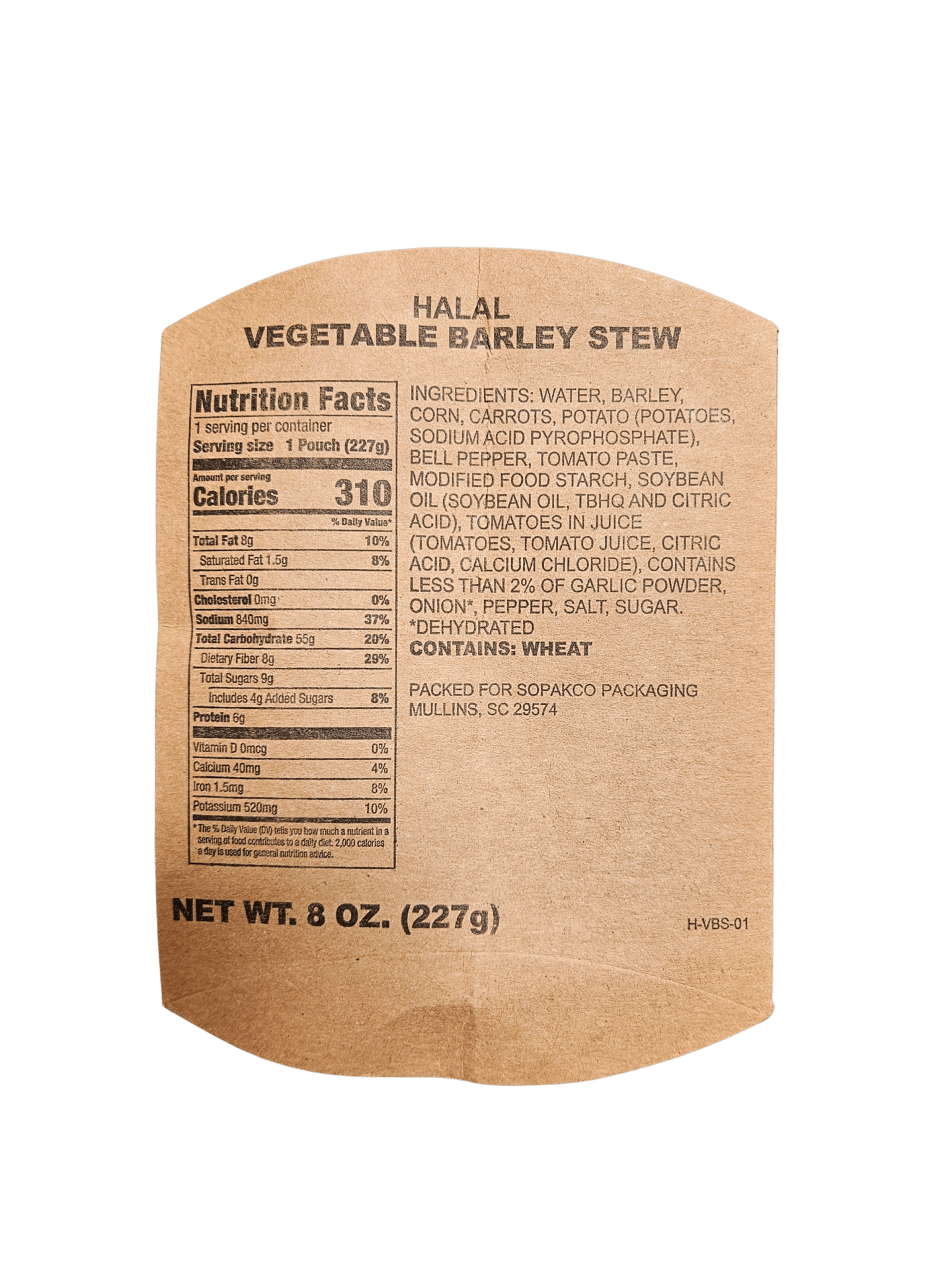 Halal MRE - Vegetable Barley Stew - Epidemic Proof