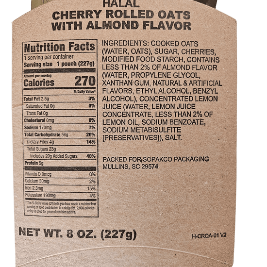 Halal MRE - Cherry Rolled Oats with Almond - Epidemic Proof
