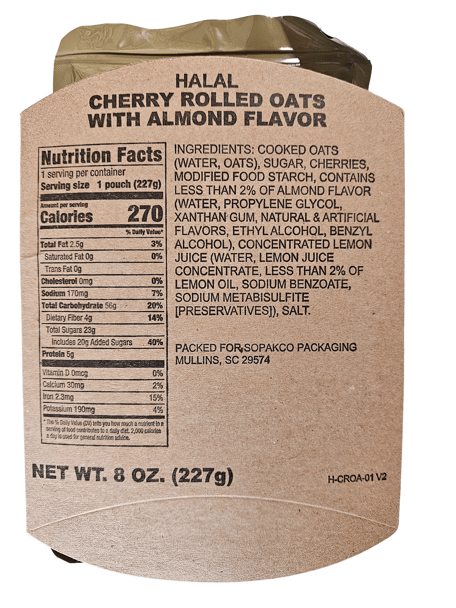 Halal MRE - Cherry Rolled Oats with Almond - Epidemic Proof