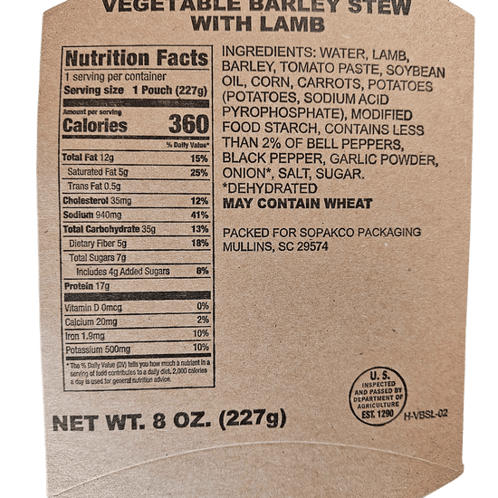 Halal MRE - Vegetable Barley Stew with Lamb - Epidemic Proof