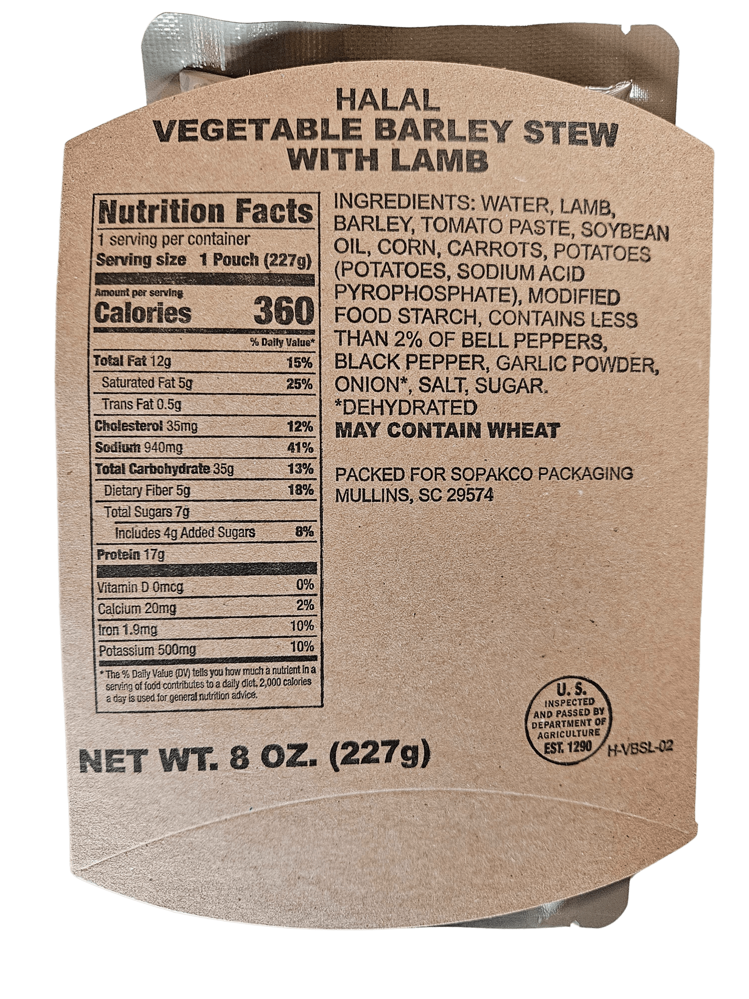 Halal MRE - Vegetable Barley Stew with Lamb - Epidemic Proof