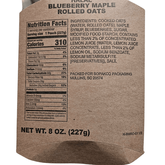 Halal MRE - Blueberry Maple Rolled Oats - Epidemic Proof