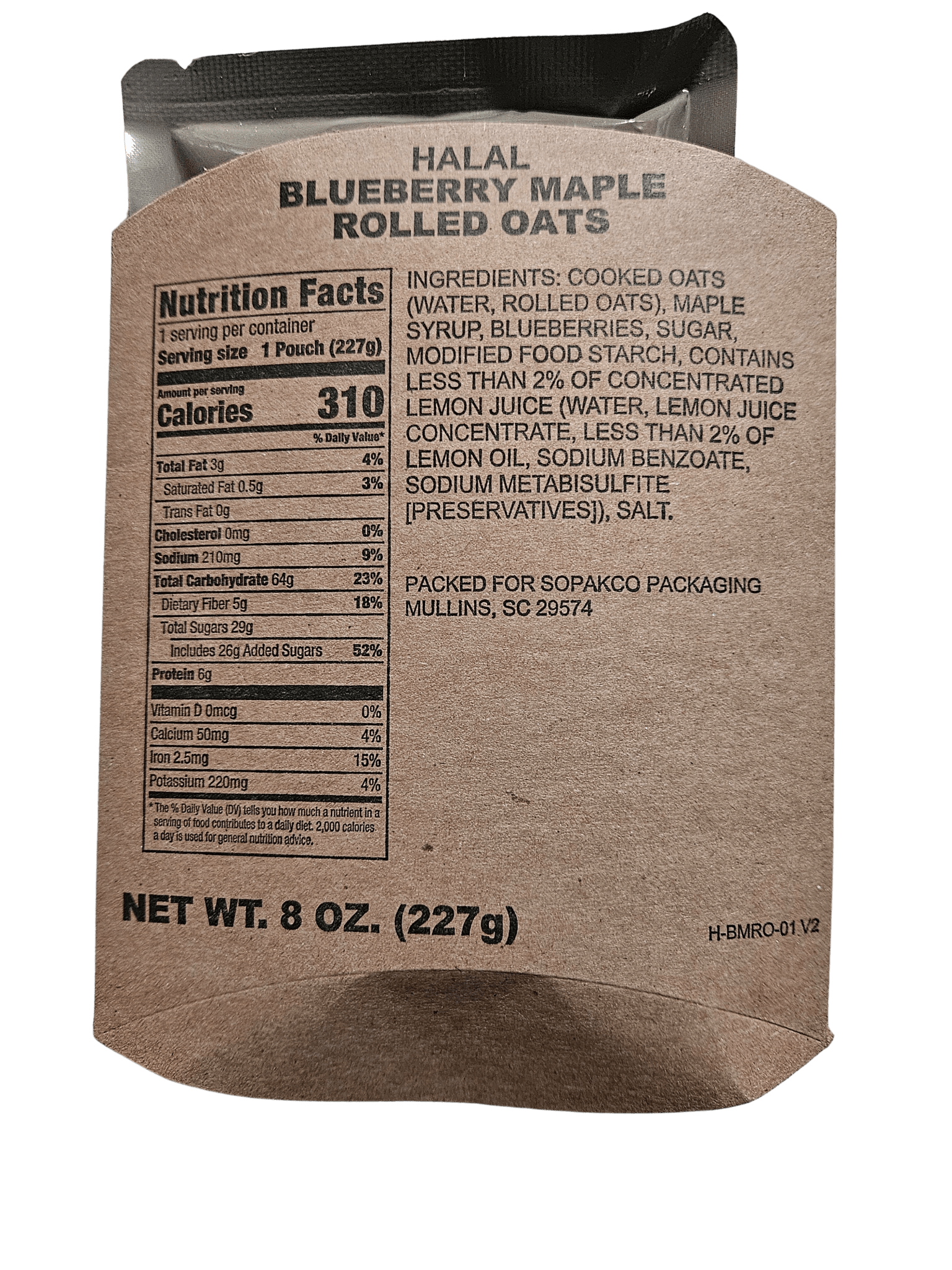 Halal MRE - Blueberry Maple Rolled Oats - Epidemic Proof