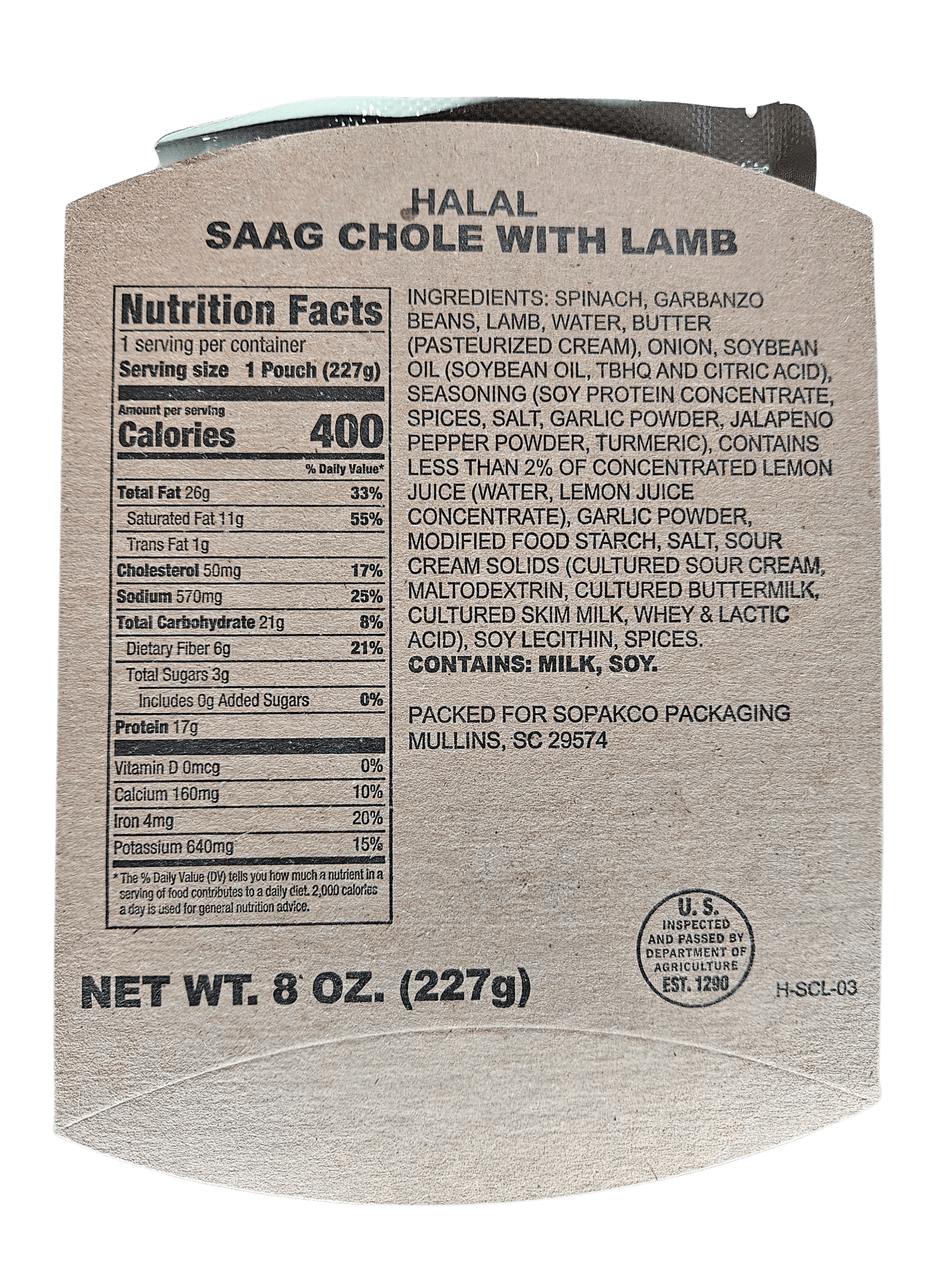 Halal MRE - Saag Chole with Lamb - Epidemic Proof