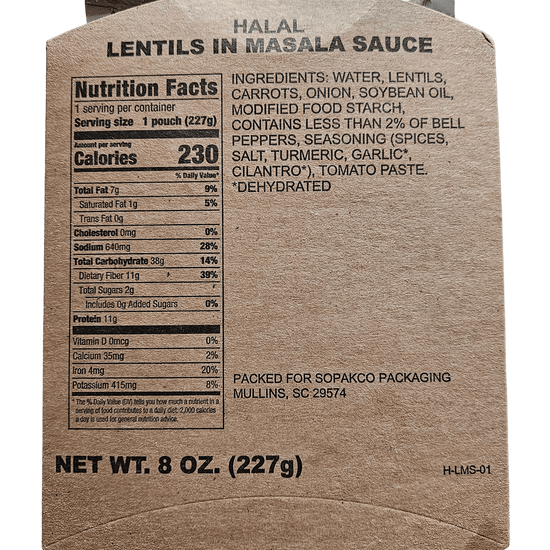 Halal MRE - Lentils in Masala Sauce - Epidemic Proof