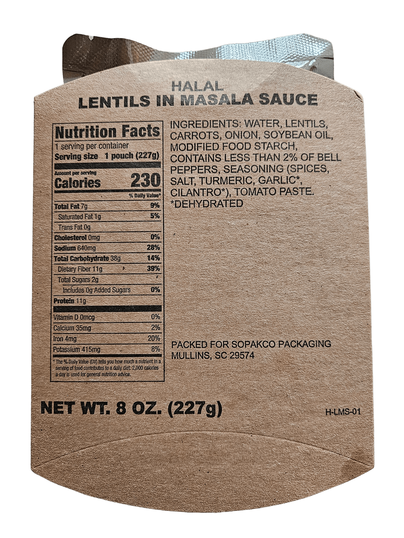 Halal MRE - Lentils in Masala Sauce - Epidemic Proof
